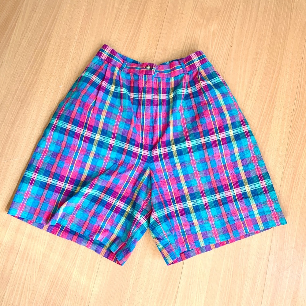 Vintage Rainbow Seersucker Super High Waist Shorts